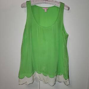 Lilly Pulitzer Green Carlina Tank Top/Cami Silk Scallop Hem Sz L boho Vacation